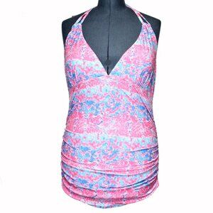 Women's 2 Piece Swimsuit Halter Style Padded Pink Blue 2XL